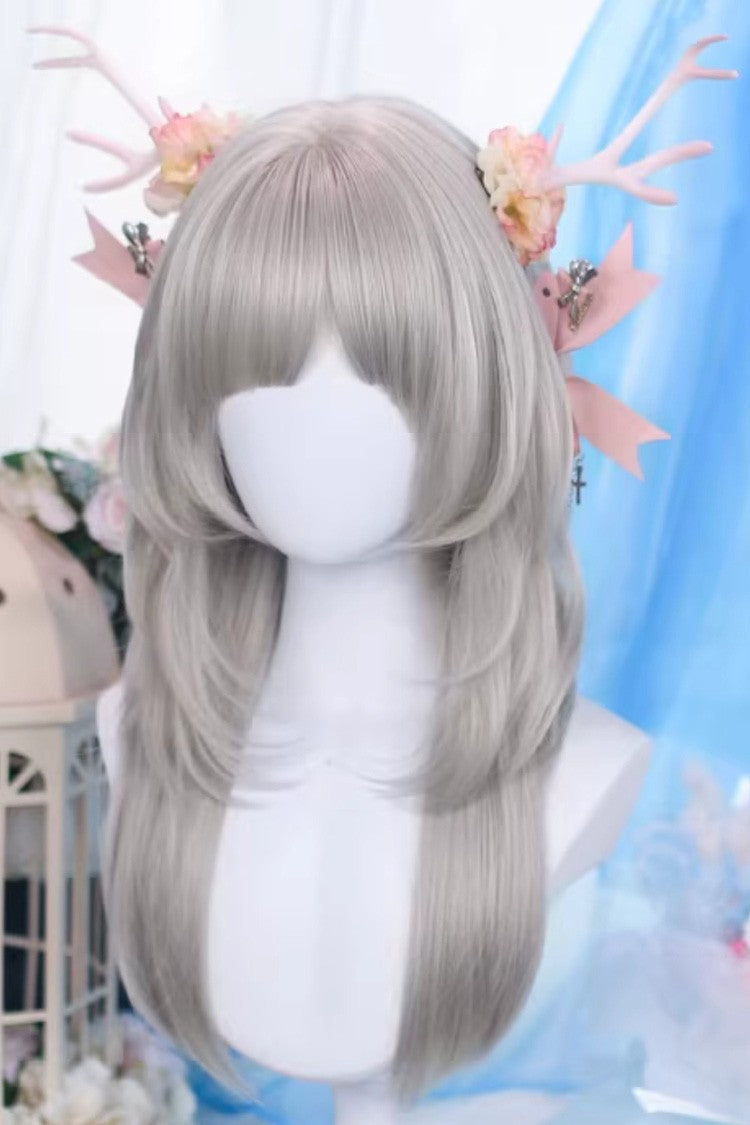 Silver Gray Layered Wispy Air Bangs Daily Sweet Lolita Wig
