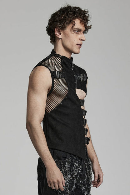 No-Sleeve Suede Leather Stitched Asymmetrical Gothic Waistcoat