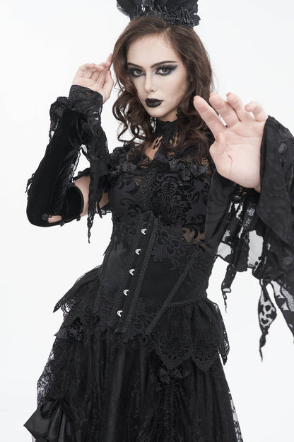 Patchwork Lace-Up Mesh Eyelet Embroidered Royal Underbust Corset