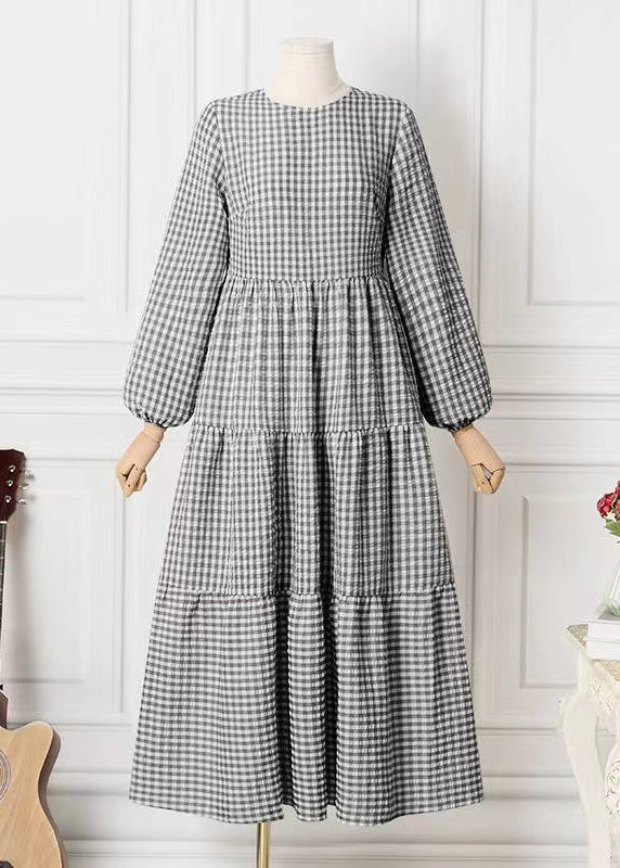 Cotton Dresses Simple Plaid Spring Maxi Green