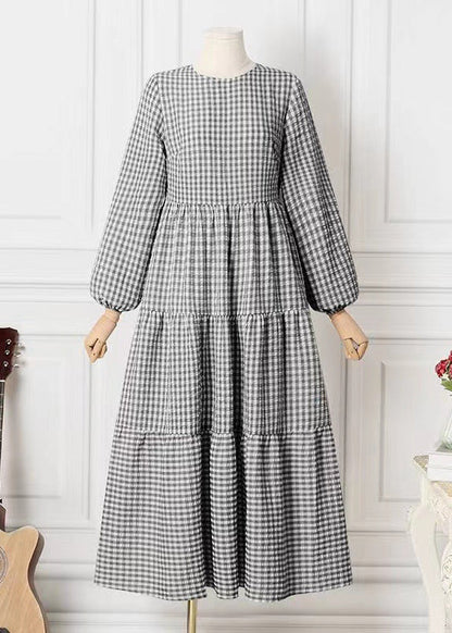 Cotton Dresses Simple Plaid Spring Maxi Green
