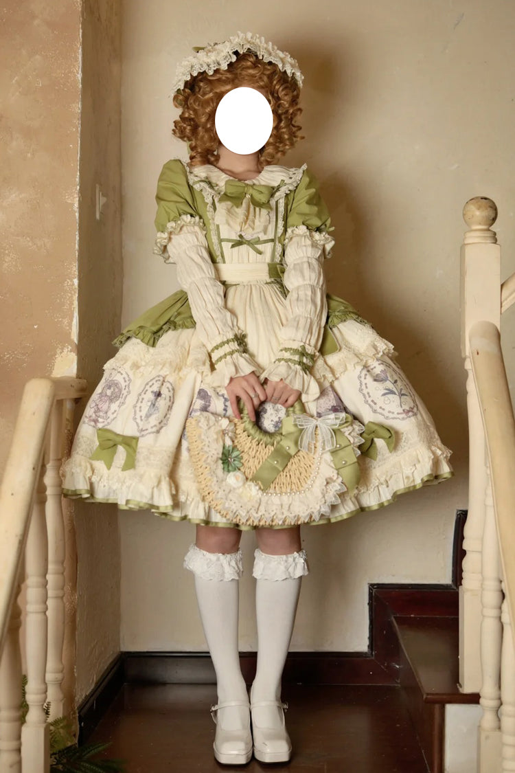 Emerald Ida's Flowers Short-Sleeve Ruffled Bowknot Sweet Dress