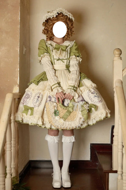 Emerald Ida's Flowers Short-Sleeve Ruffled Bowknot Sweet Dress