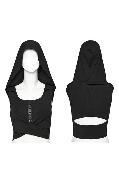 No-Sleeve Hooded Cutout Punk Tank