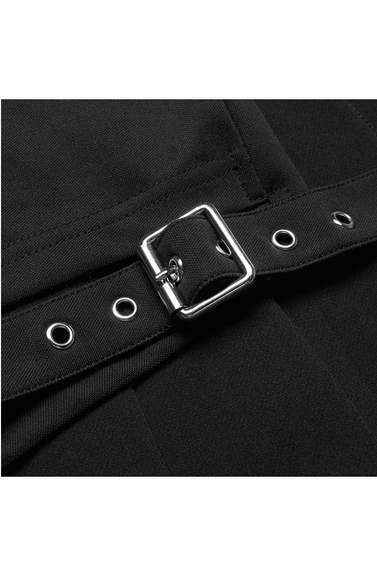 Women's Punk Skirt with Side Metal Buckle and Pleated Faux Two-Piece Cut