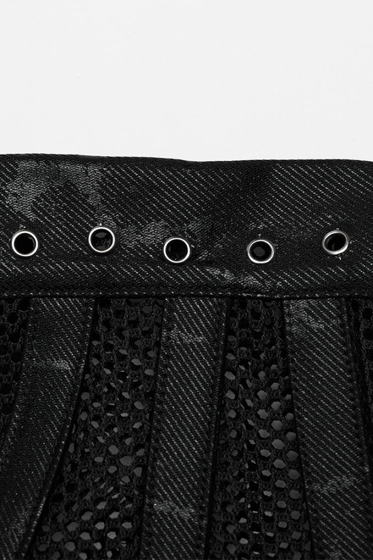 Hollow Stitching Mesh Corset for Women - Gothic Leather