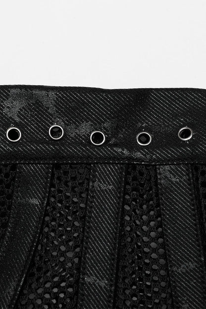 Hollow Stitching Mesh Corset for Women - Gothic Leather