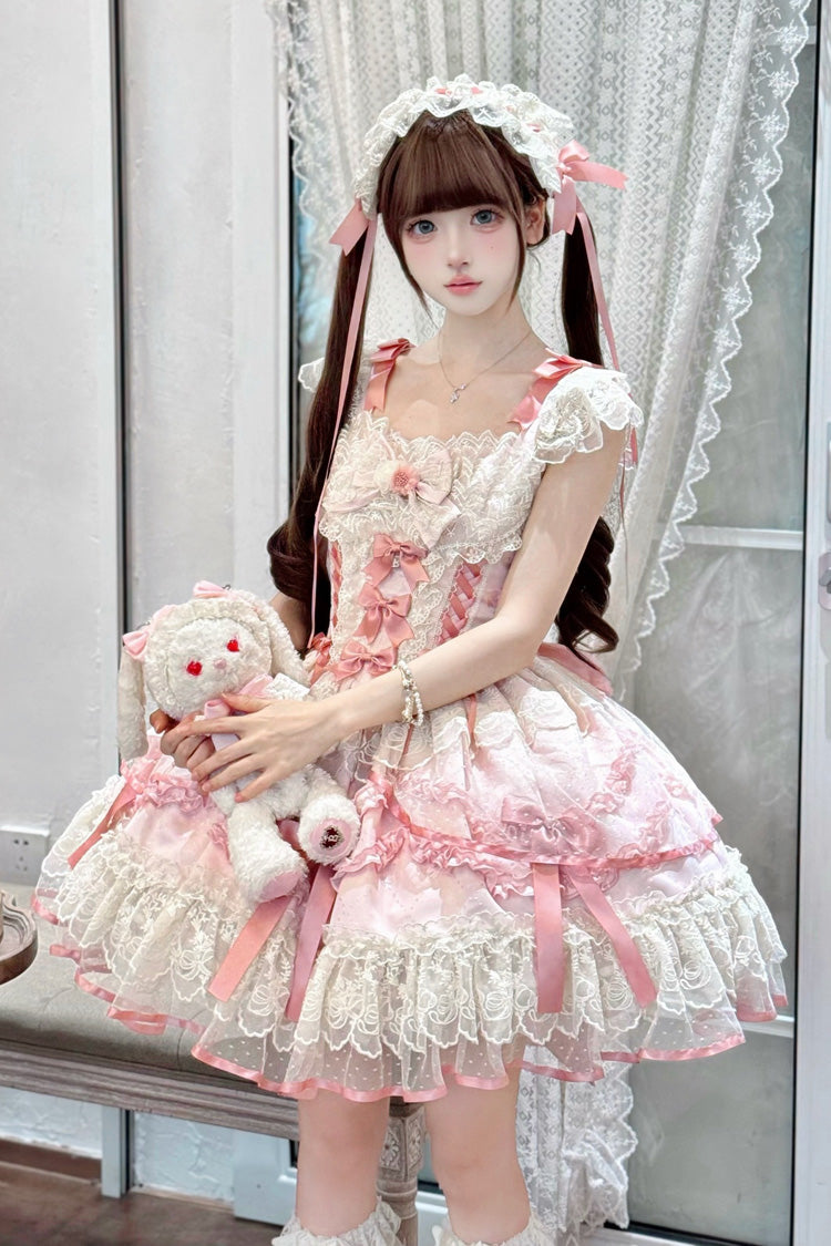 Blush Jacquard Ruffled Lace Princess JSK with Bow