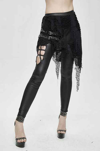 Women's Pants and Sexy Leggings with Ripped Skirt Faux Two-Piece Look