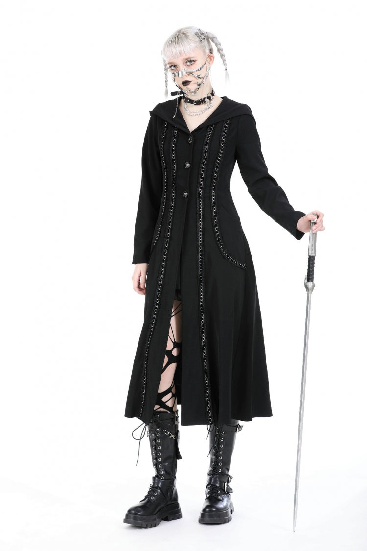 Hooded Punk Jacket with Ruffled Lace-Up Front for Women