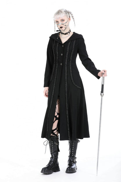 Hooded Punk Jacket with Ruffled Lace-Up Front for Women