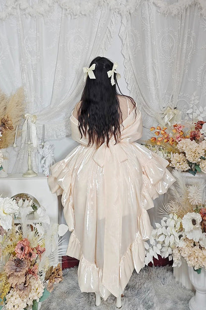 Plus Size Sweet Lolita Gown with Off-Shoulder Double-Layer Ruffles & Bow