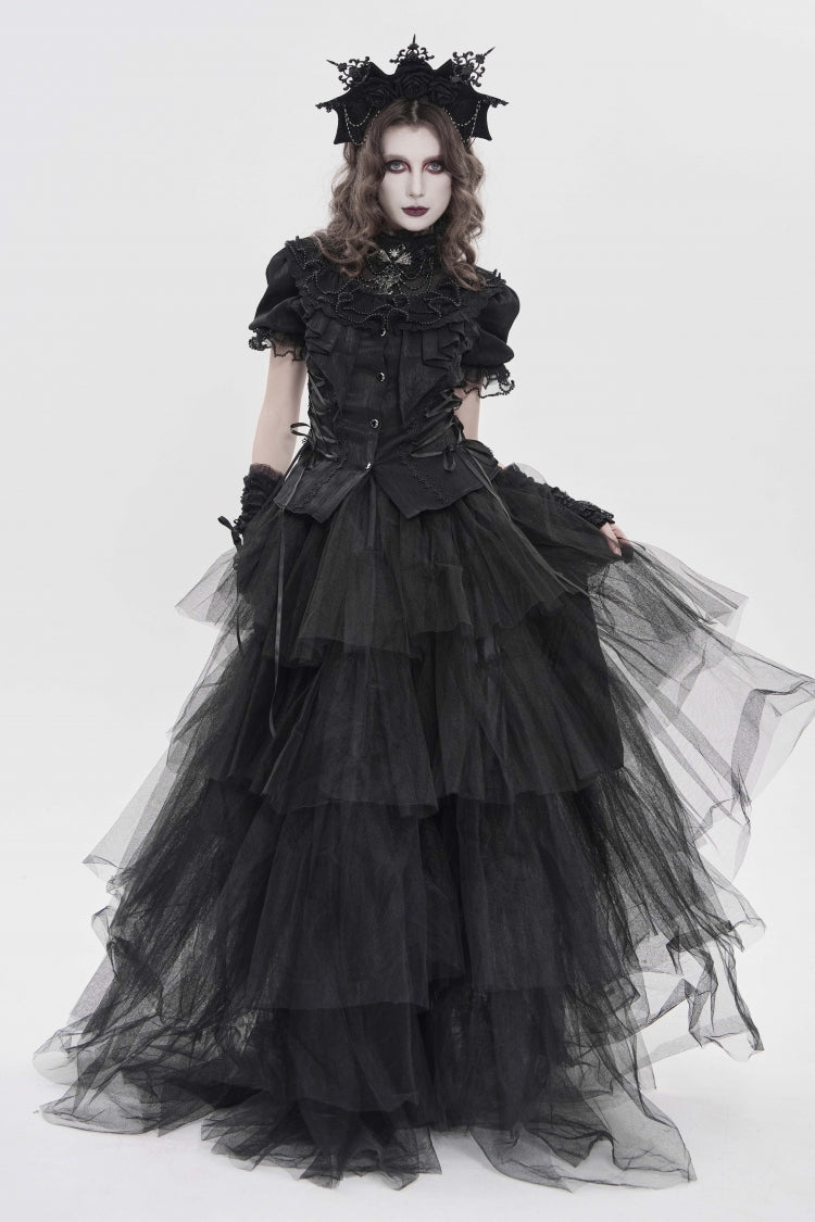 Lace-Up Pleated Gothic Palace Blouse for Women