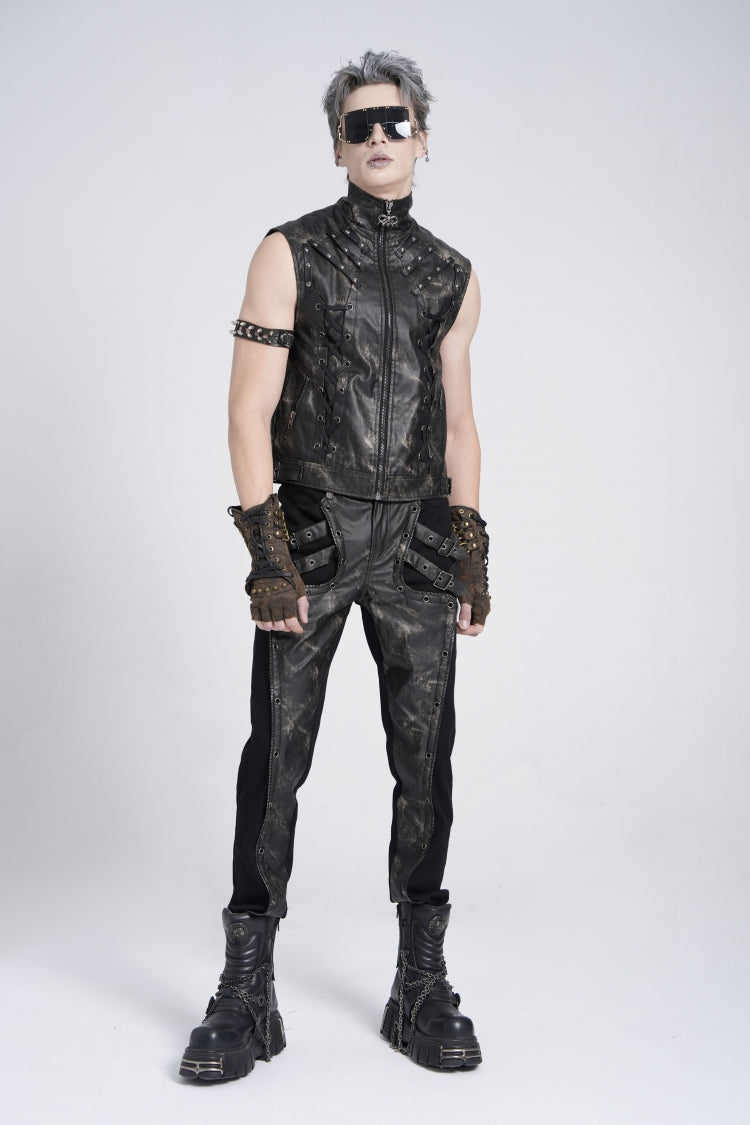 Black Gothic Vest for Men, Strappy with Stitching and Zip