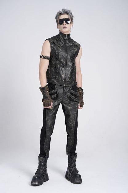 Black Gothic Vest for Men, Strappy with Stitching and Zip