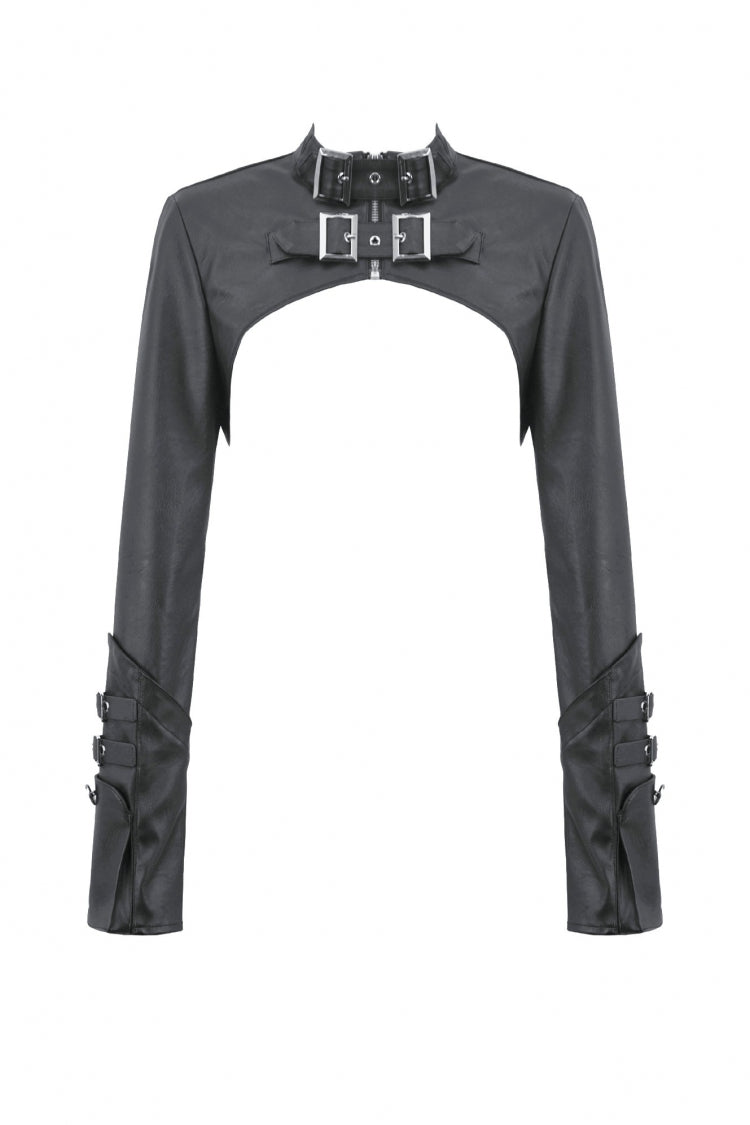 PU Leather Zippered Shrug with Buckled Straps