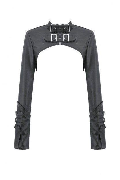 PU Leather Zippered Shrug with Buckled Straps