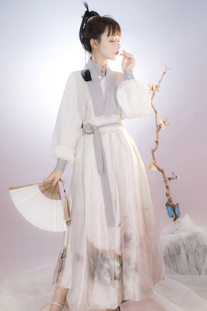 Classic Lolita Hanfu Gown Full Set with Elegant Chinese Ink Printing