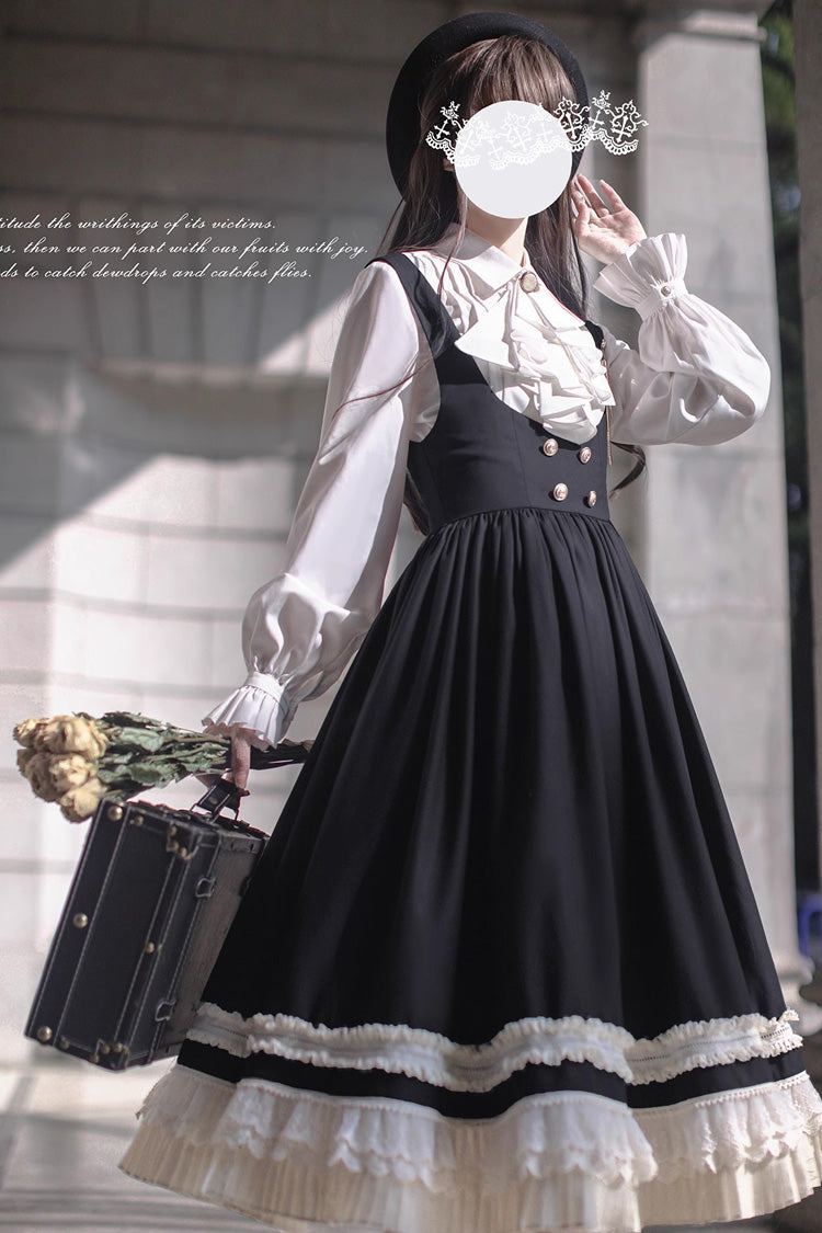 Ebony Ruffle Bow Lace Elegant Jumper Dress - Hathaway