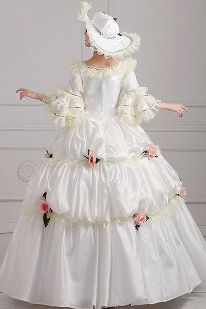 Ivory Court-Style High-Waist Floral Victorian Lolita Prom Gown