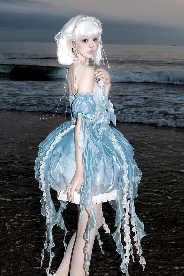 Dreamy Jellyfish Square Collar Printed Ruffled Lace JSK Set