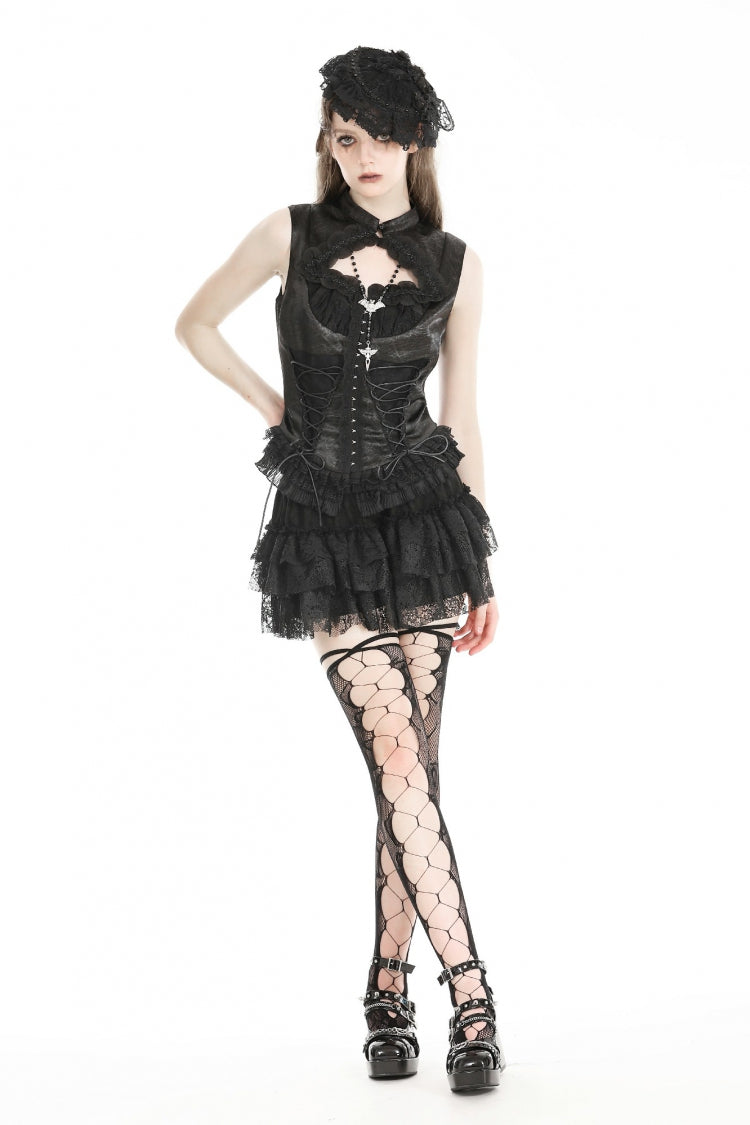 No-Sleeve Lace Trim Side Corset Top