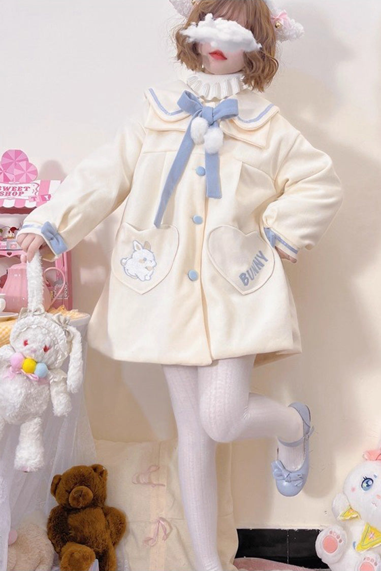 Sweet Lolita Coat with Doll Collar, Long Sleeves & Bowknot Detail, Cream