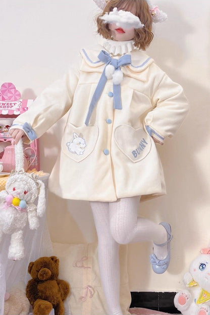Sweet Lolita Coat with Doll Collar, Long Sleeves & Bowknot Detail, Cream
