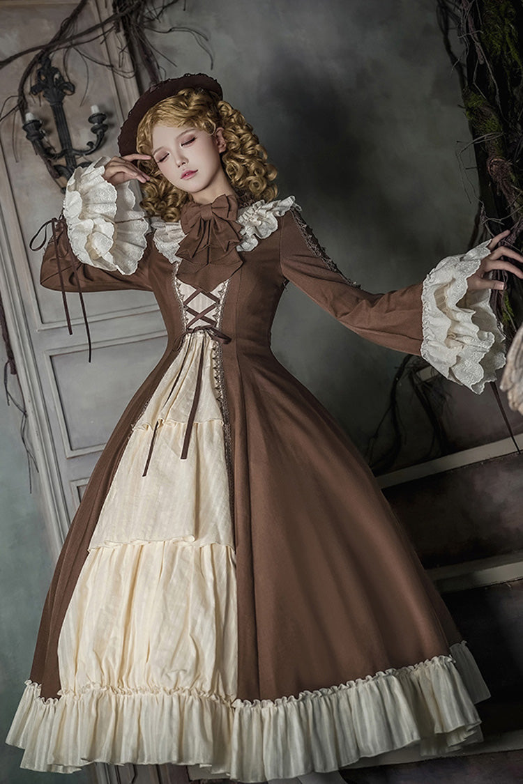 Nutcracker Stand Collar Trumpet Sleeve Lolita Dress Set with Bow - Lace-Up