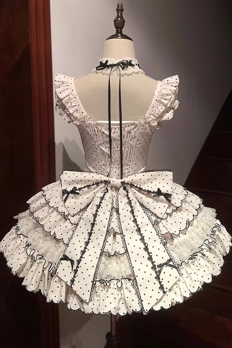 Sweet Princess Lolita JSK Gown with Polka Dots, Ruffles & Sleeveless Bow