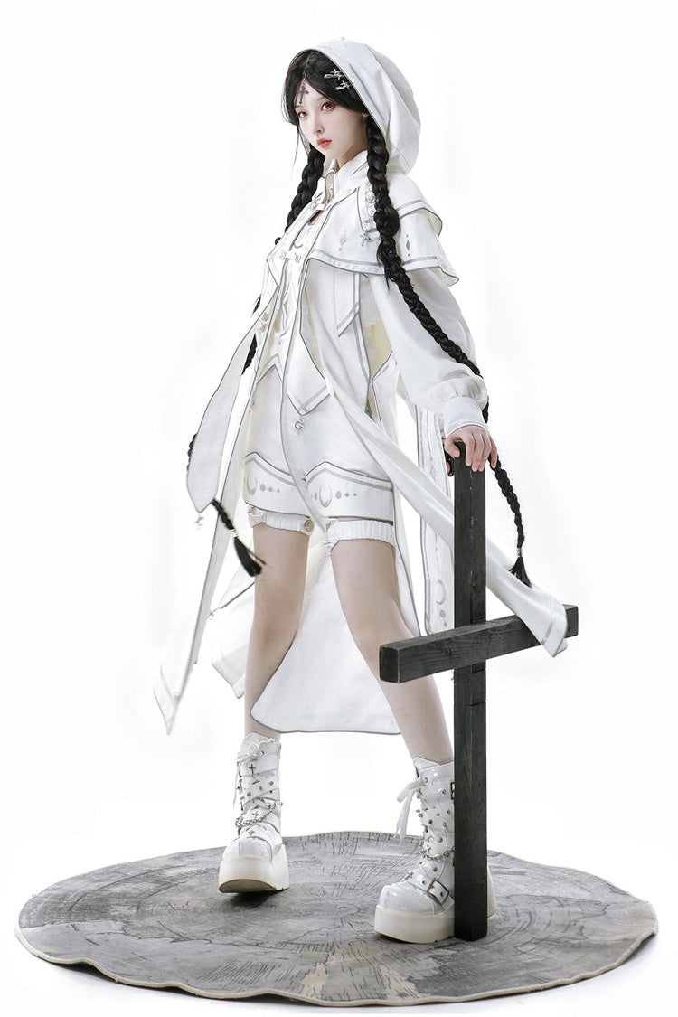 Ivory Futuristic Mechanical Print Ouji Lolita Shorts