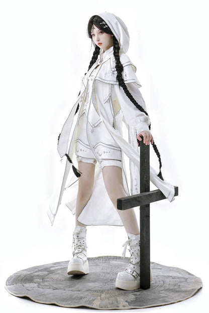 Ivory Futuristic Mechanical Print Ouji Lolita Shorts