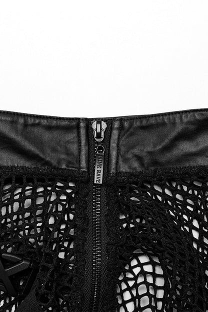 Men's Black Punk Vest, Sleeveless with Straps, Mesh and Buckle