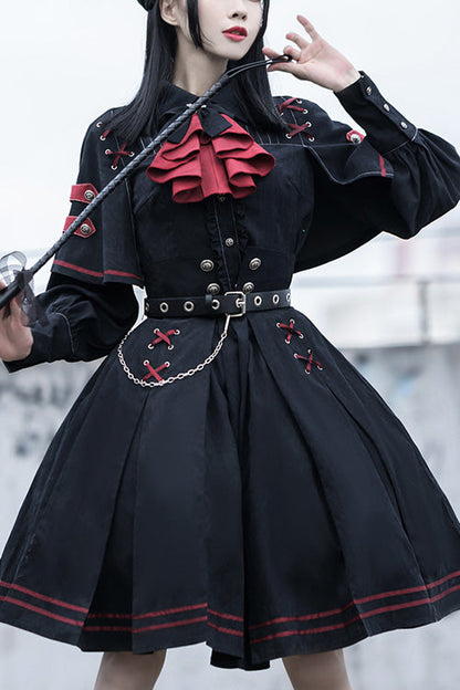 Gothic Officer Style Shirt and Skirt Ensemble