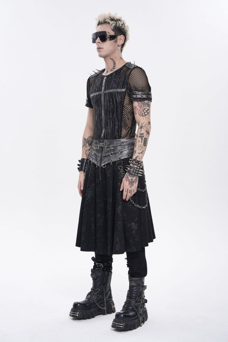 Chain-Decorated Lace-Up Pleated Punk Skirt for Men