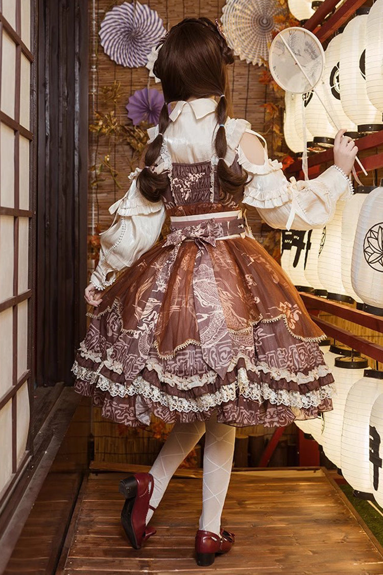 Yuelong Poetry Chinese Style Lolita JSK Dress with Lace - Ruffle Print