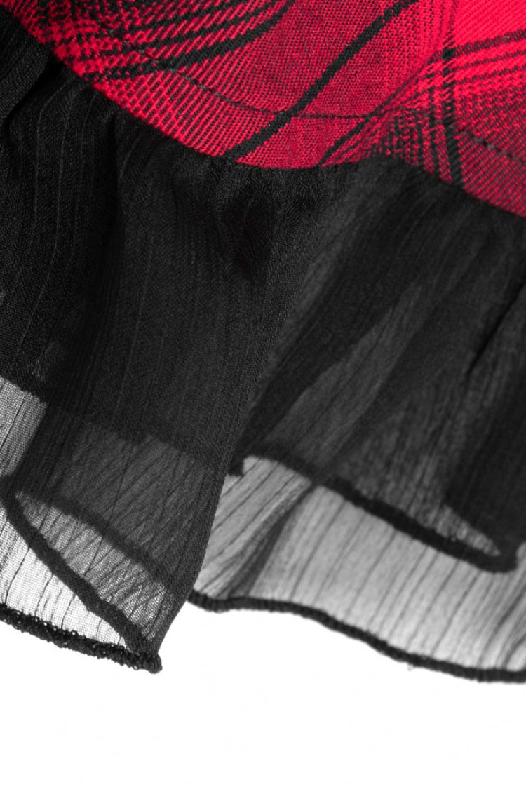 Crimson & Charcoal Tartan Ruffle Lace Punk Dress
