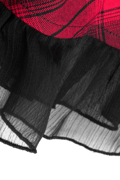 Crimson & Charcoal Tartan Ruffle Lace Punk Dress
