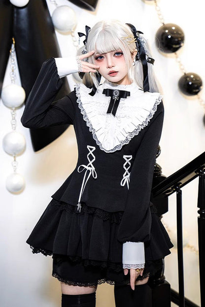 Sweet Handsome Lolita Dress - Lace-Up Ruffled Sleeves