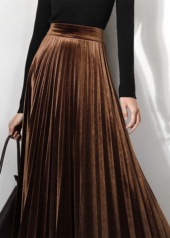 Classy Chocolate Velour pleated Skirt Spring AJ1027