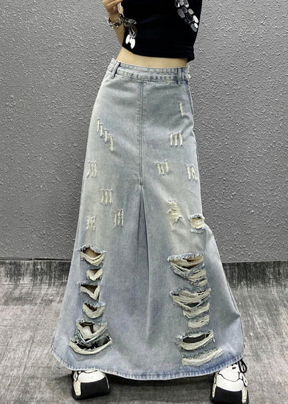 Jupe en jean taille haute avec poches bleu clair chic pour l'été EE014