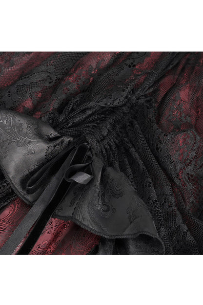 Crimson & Obsidian Ruffle Lace Drawstring Gothic Skirt