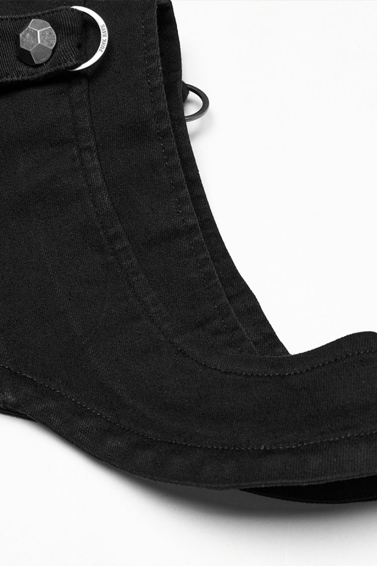 Men's Black Punk Cape, Sleeveless with Rivets and Zipper
