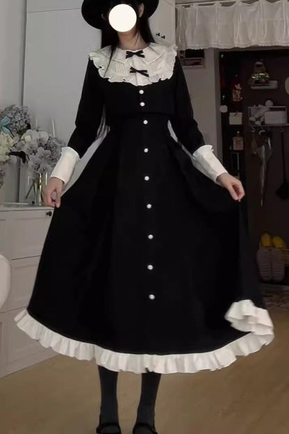Vintage Elegant Lolita Two-Piece - Bowknot Ruffled Dress