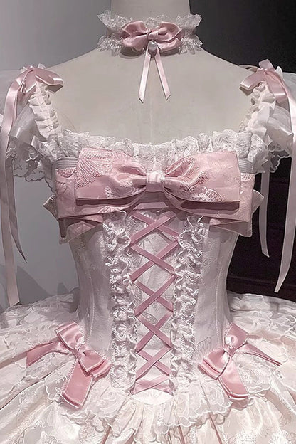 Blush Butterfly Lace-Up Sleeveless JSK with Ruffles