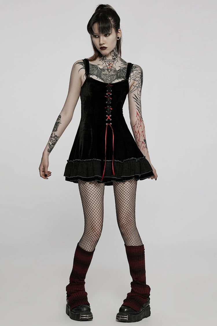 Lace-Stitched Two-Piece Gothic Dress for Women - Ruffled
