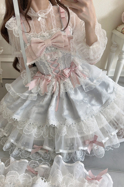 Fleishi Island Sleeveless Ruffle Bow Slim Ballet Lolita JSK