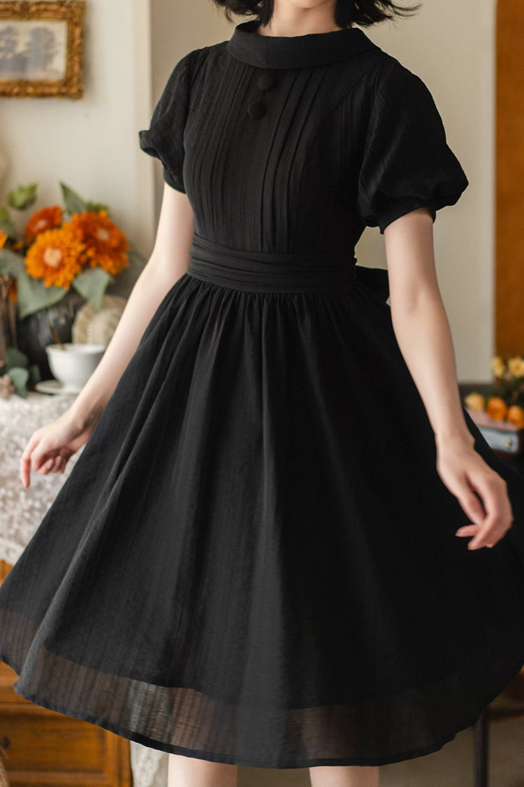 Ebony High-Collar Lantern-Sleeve Pastoral Vintage Gown - Forest Gallery