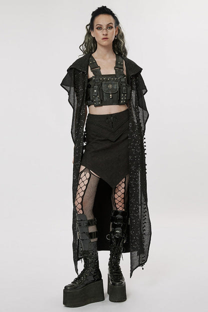 Steampunk Irregular Skirt with Black Jacquard Butterfly Embroidery and Lace