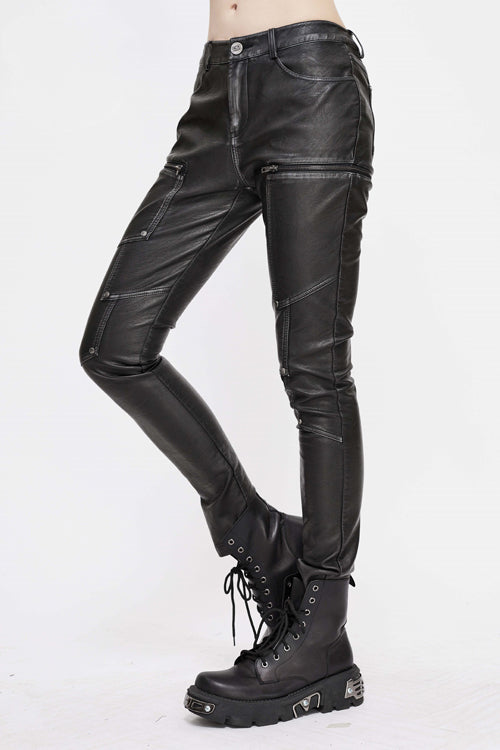 Coal Biker Patchwork Leather Pants with Distressed Panels
